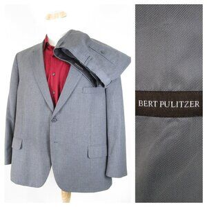 Bert Pulitzer Mens Solid Gray Two Button Suit Size 50S Pants 46 X 30